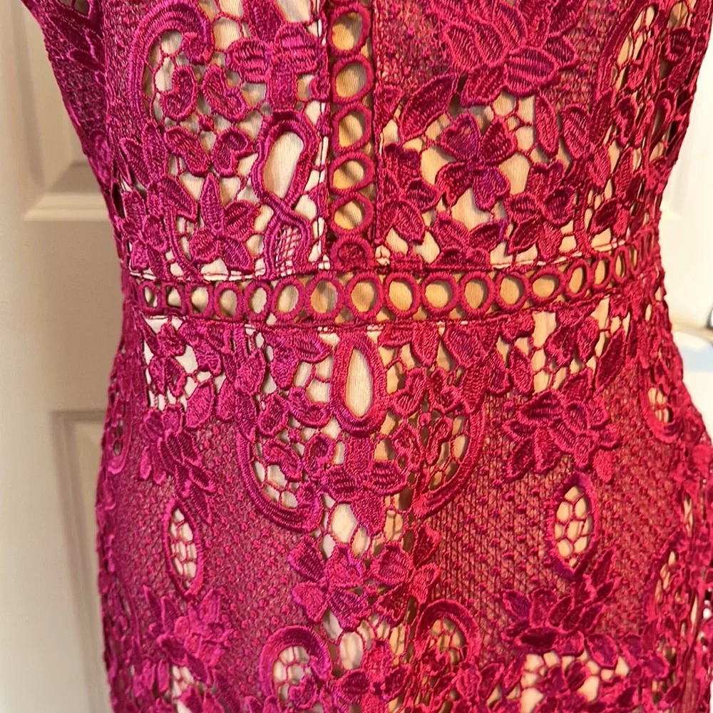 Women's Sleeveless Lace Floral -Cocktail. Knee Length for Party. Pink.Size L. - Picture 6 of 16